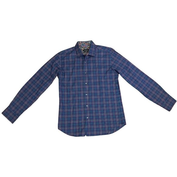 Bugatchi Shaped Fit Shirt Men's Check Print Button Up Long Sleeve Multicolor L - Picture 8 of 16
